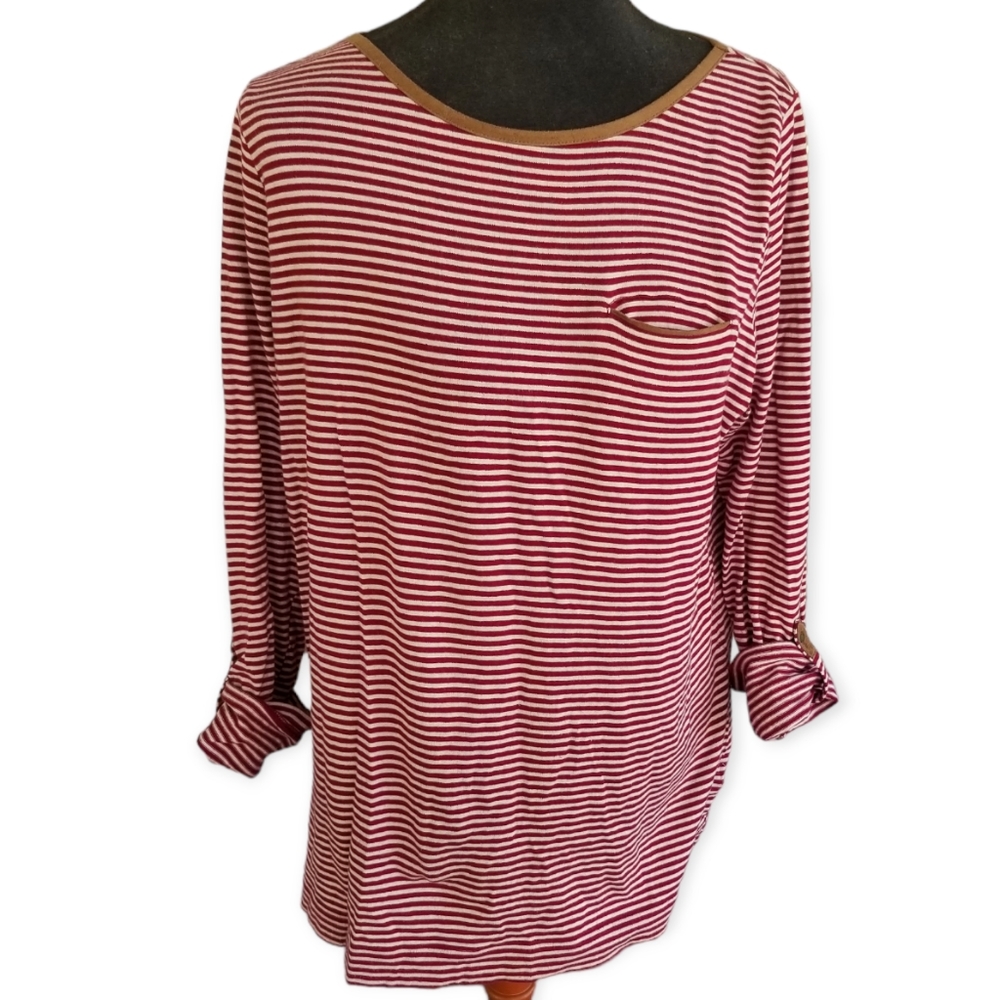 Plus size 1X Lauren Ralph Lauren casual striped top, w/ tab sleeves